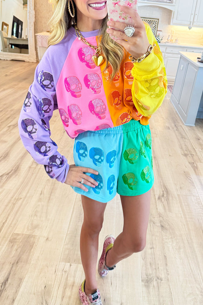 Colorblock Skull Shorts Set