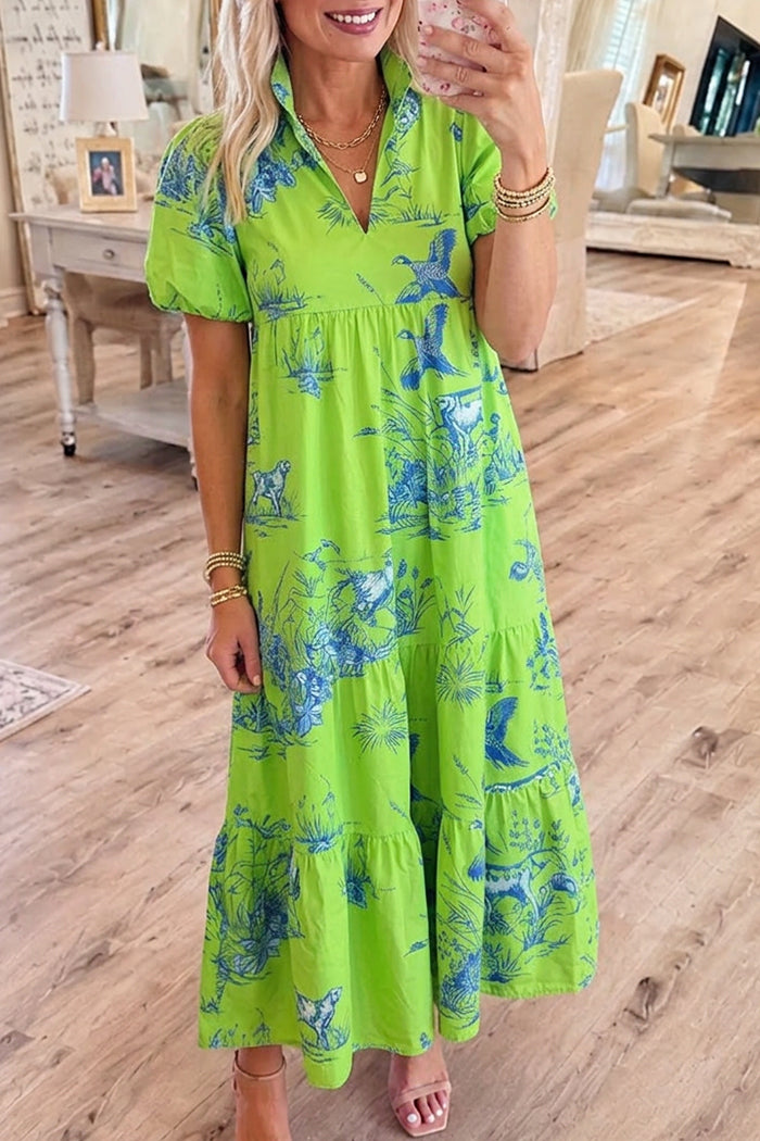 Ruffled Tiered Puff Sleeve Maxi Dress