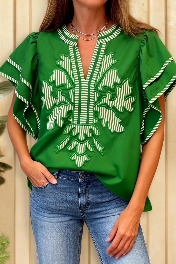 Ruffle Sleeve Split Neck Top