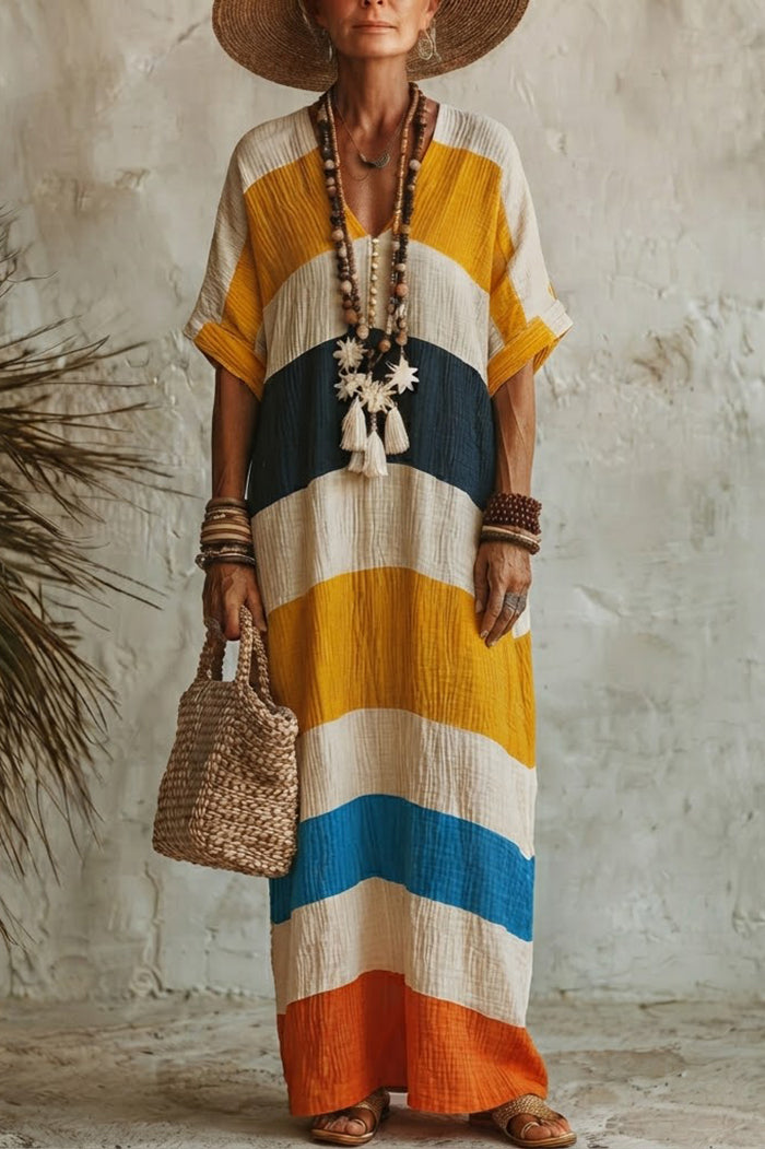 Casual V-Neck Striped Maxi Dress