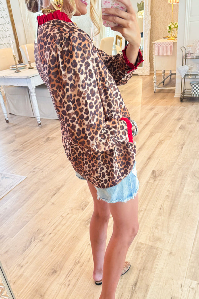 Leopard Contrast Button Up Top