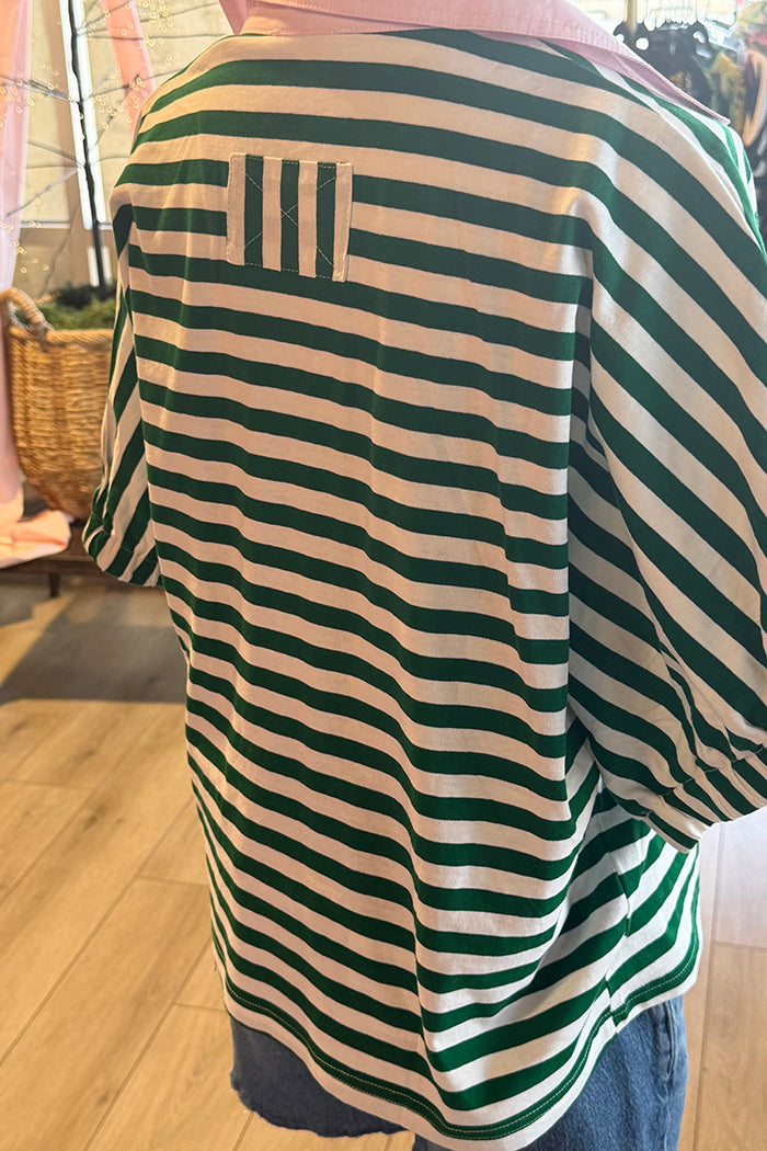 Casual Contrast Collar Striped Top