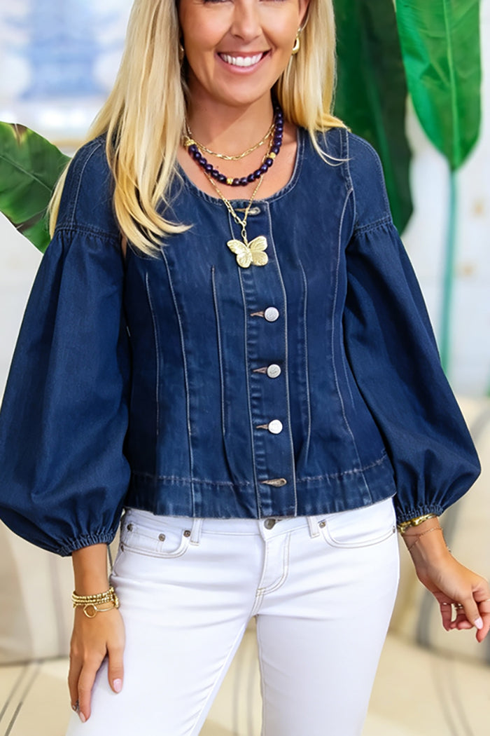 Casual Puff Sleeve Denim Top