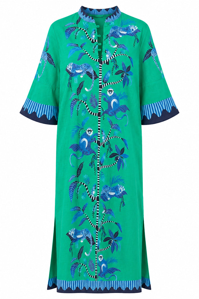 Printed Pocket Split Hem Bell Sleeve Dress