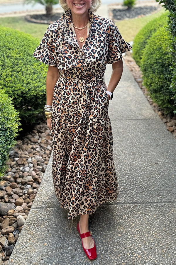 Leopard Print Flared Sleeves Dress