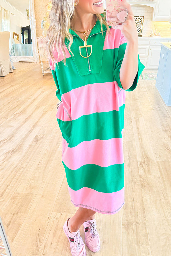 Colorblock Stripe Half Zip Dress