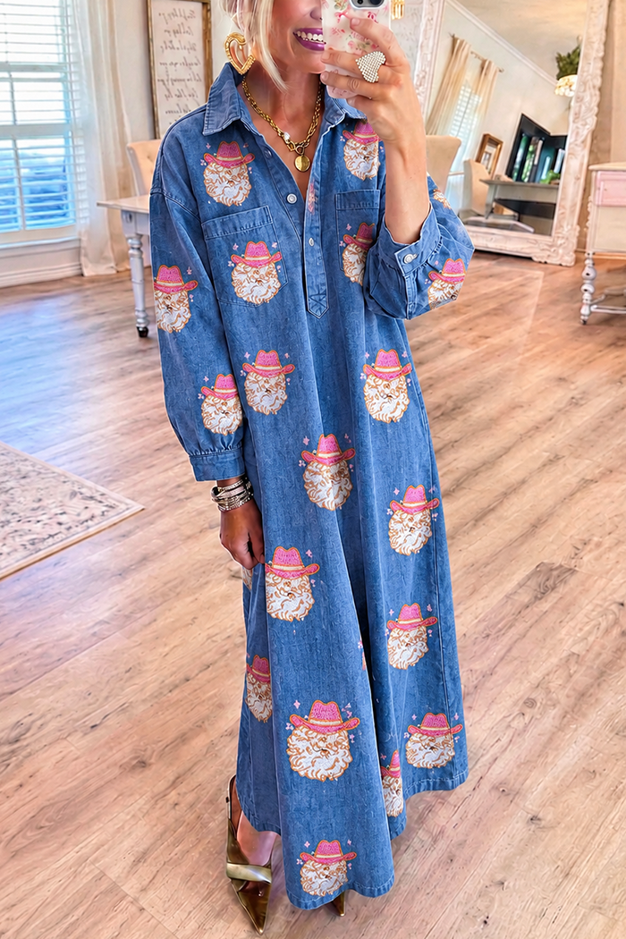 Cowboy Santa Pocket Denim Maxi Dress