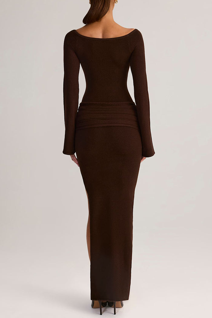 Boat-Neck Long-Sleeve Maxi Dress