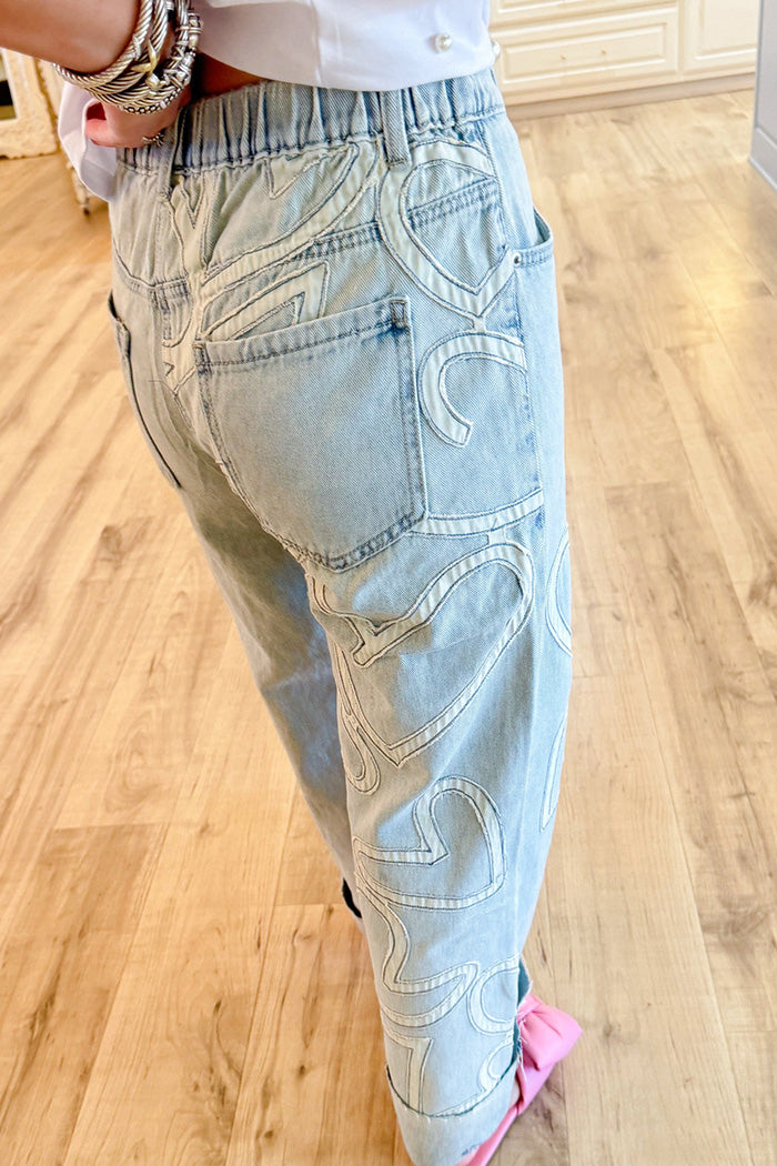 Denim Heart Patch Pants