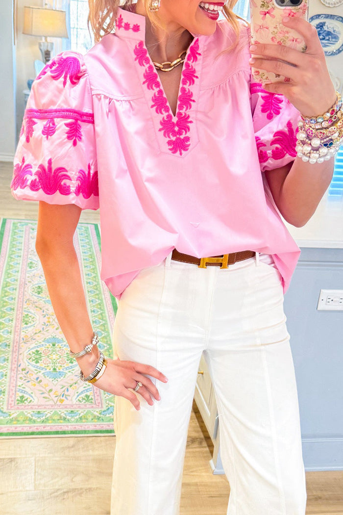 Embroidered Puff Sleeve Top