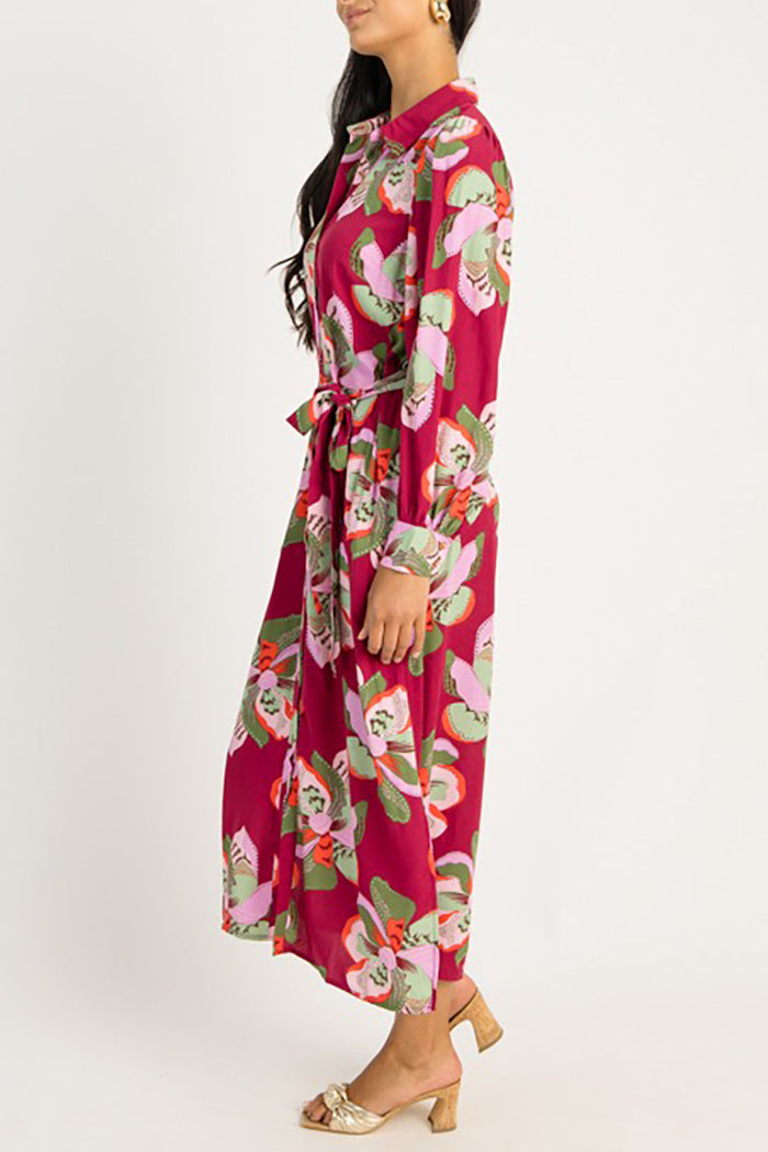 Floral Side Slits Button Dress