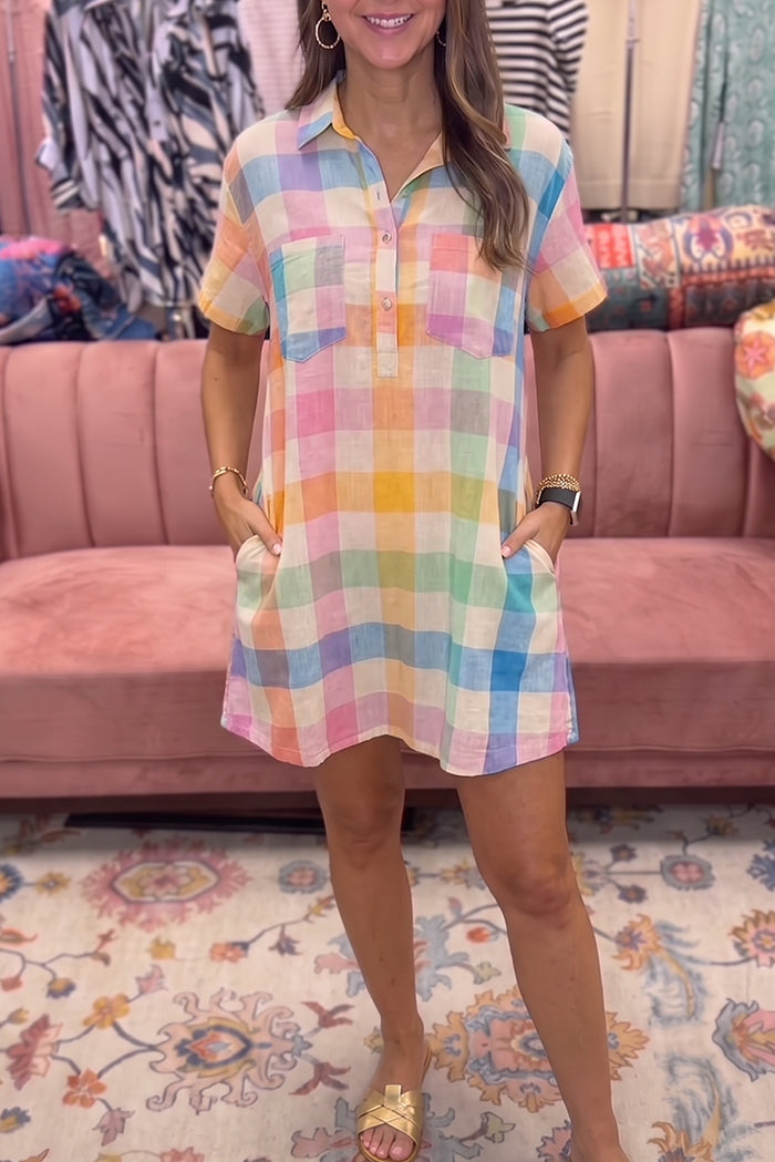Multicolor Plaid Pocket Shirt Dress
