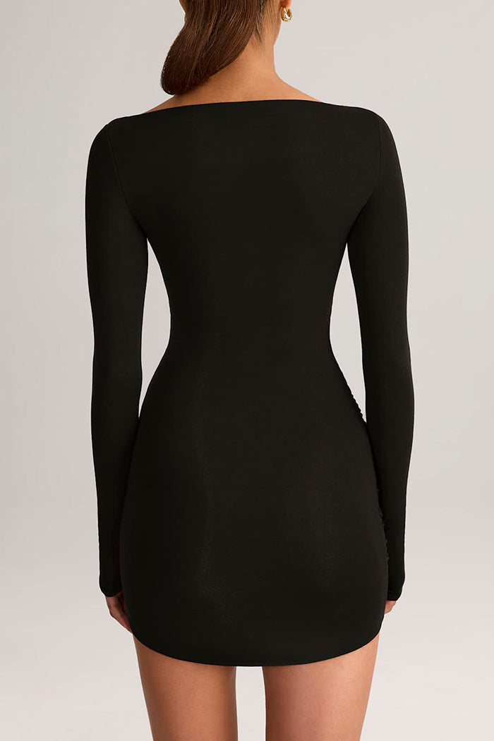 Draped Long-Sleeve Mini Dress