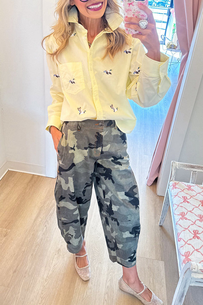 Olive Grey Camo Barrel Jeans