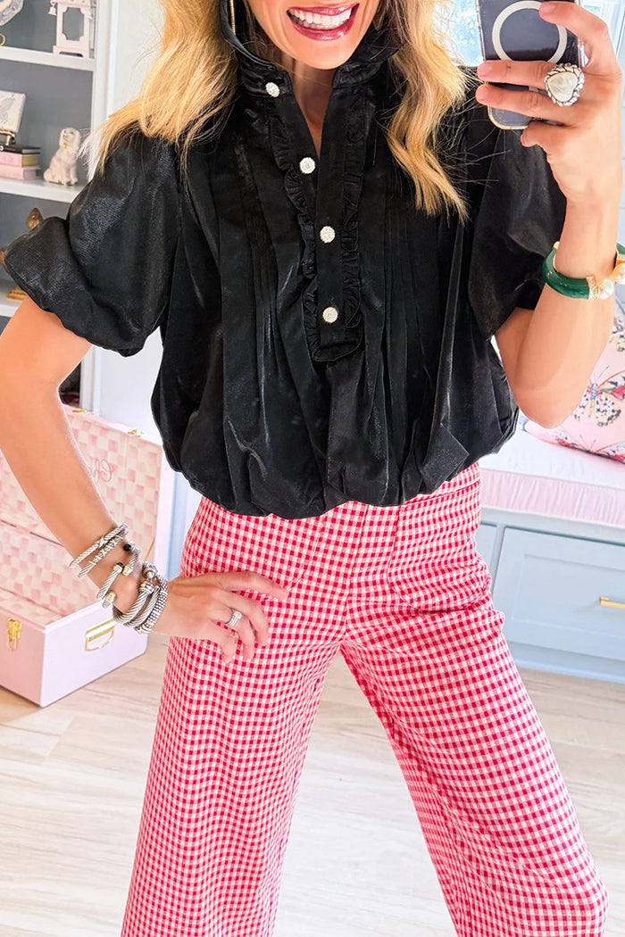 Ruffle Neck Bubble Sleeve Top