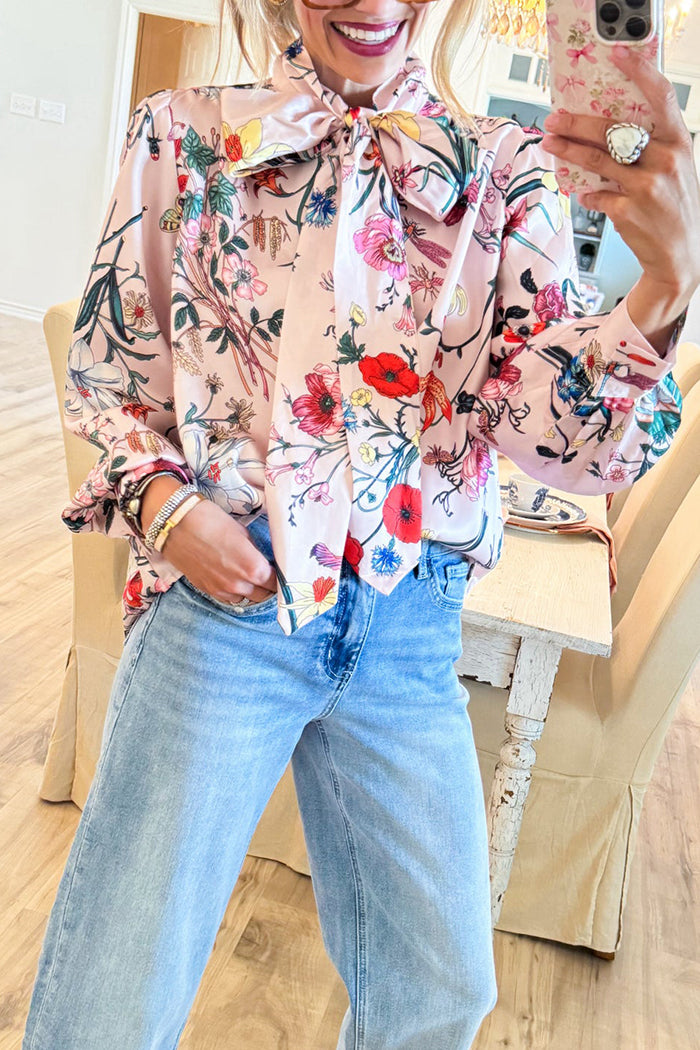Multi Floral Bow Long Sleeve Top
