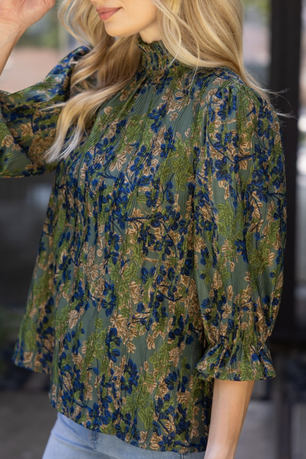 Turtleneck Floral Print Top