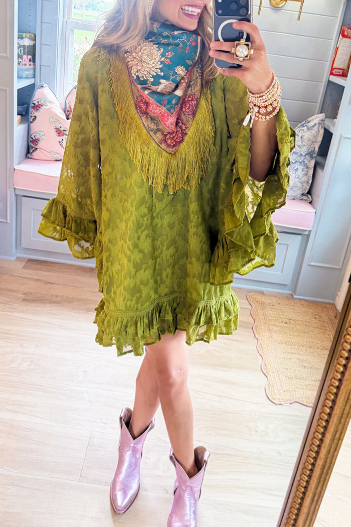 Olive Textured Ruffle Dress