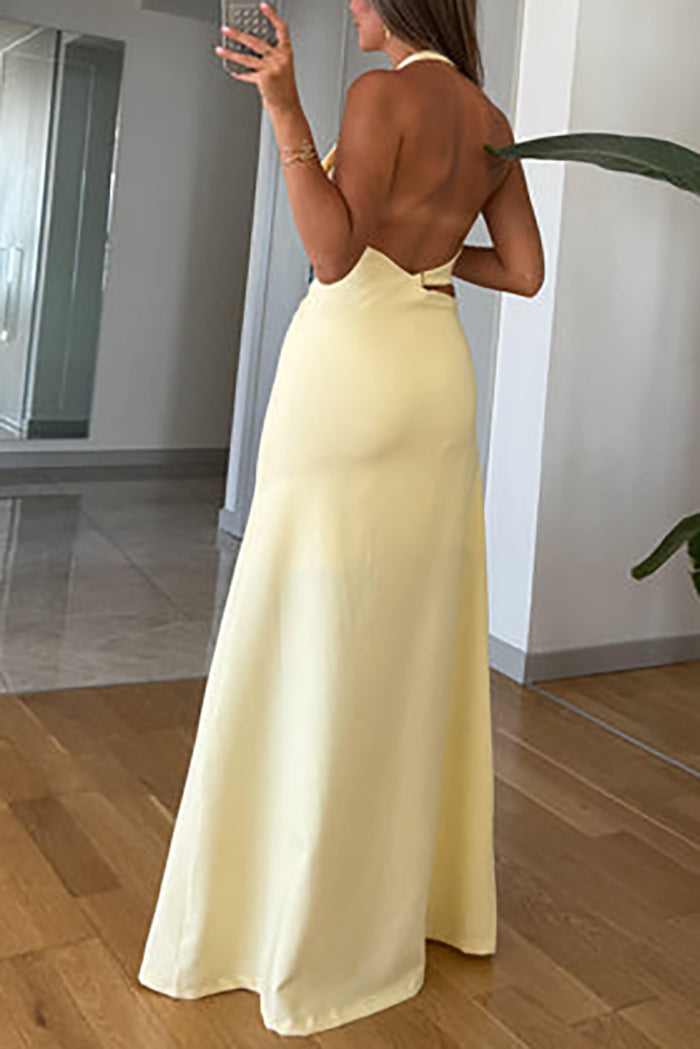 Halter Cutout Twist Waist Maxi Dress