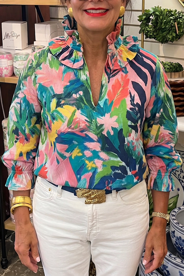 Floral Ruffle Collar Top