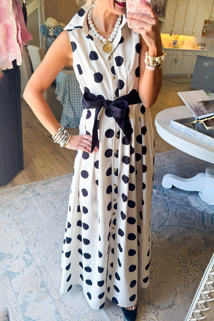 Black Polka Dot Belted Shirt Dress