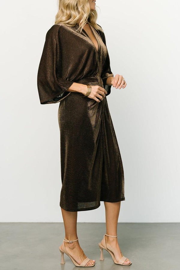 V-Neck Ruched Midi Dress