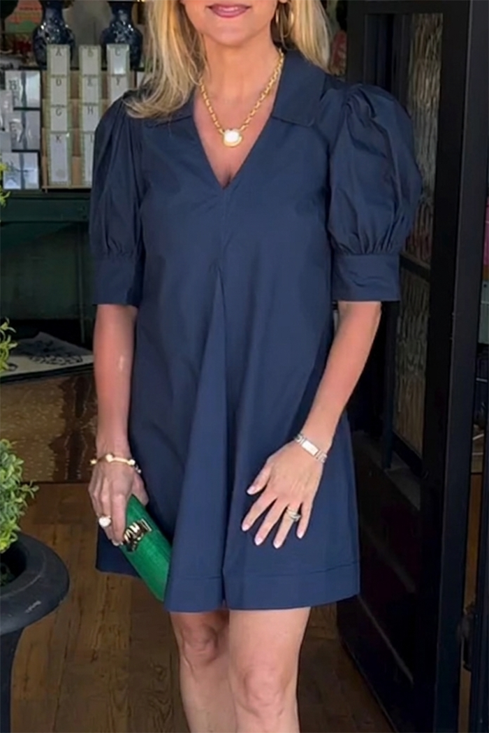 Pleated Puff Sleeve Dress