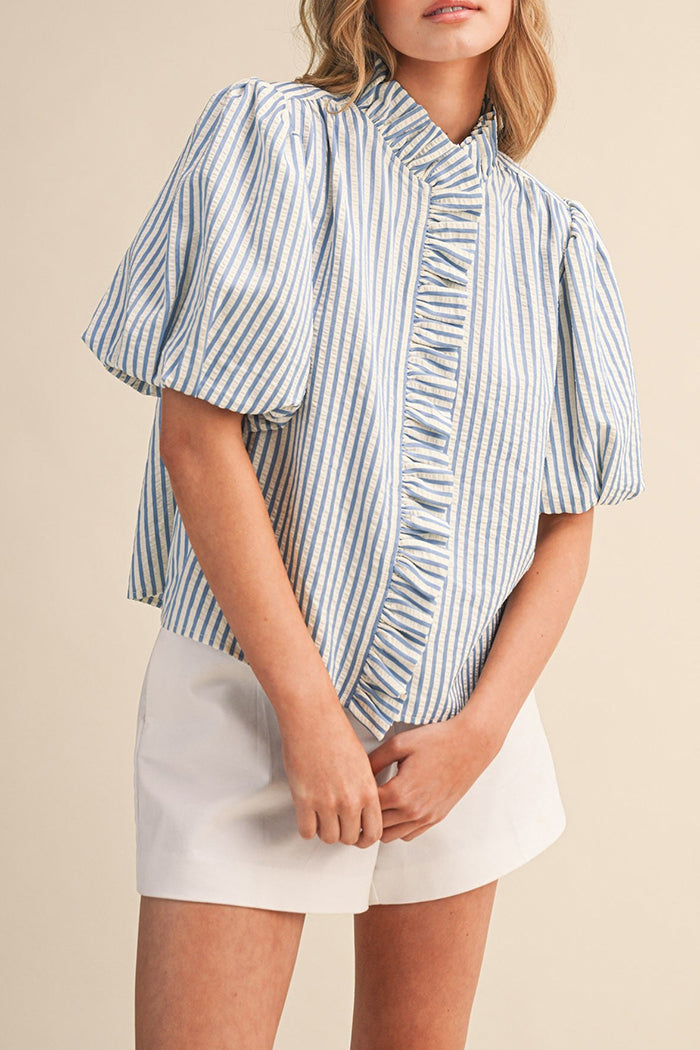 Striped Ruffled Button Down Top