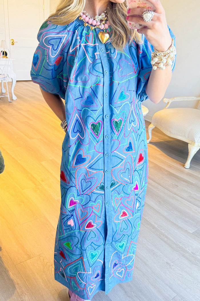 Sparkle Heart Print Midi Dress
