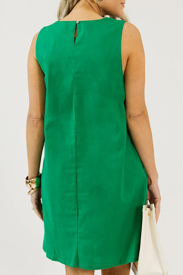 Wavy Contrast Color Block Sleeveless Pocket Dress