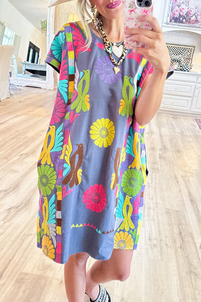 Colorful Floral Embroidered Dress