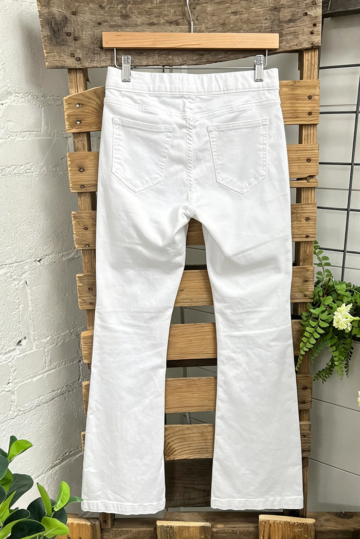 White Elastic Waist Flare Jeans