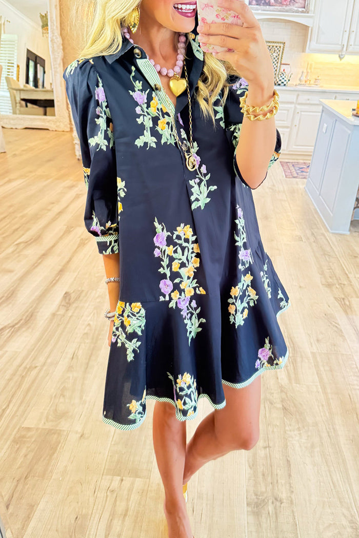 Floral Flounce Hem Pocket Dress