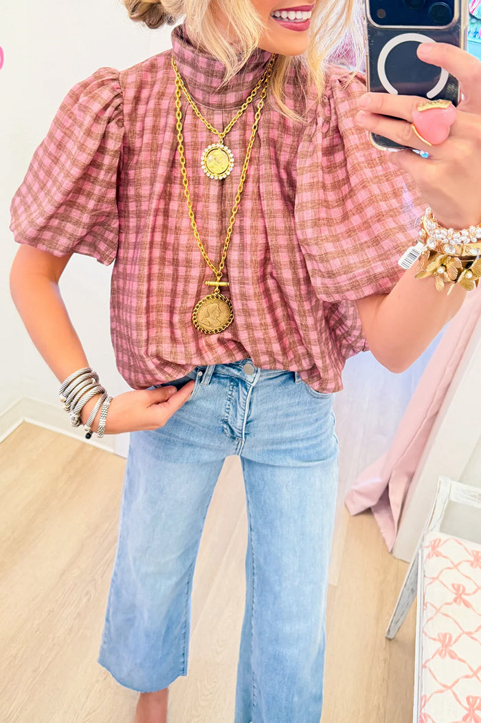 Gingham Puff Sleeve Top