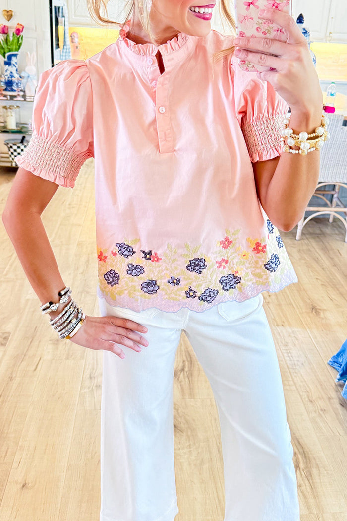 Floral Embroidered Puff Sleeve Top