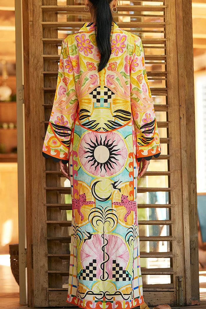Vibrant Mixed-Print Maxi Shirt Dress
