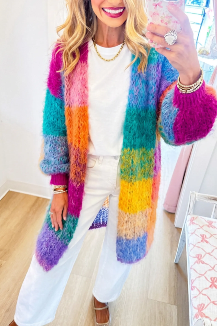 Casual Colored Block Knit Cardigan