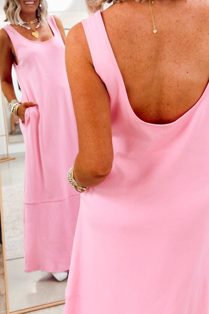 Open Back Sleeveless Pocket Midi Dress