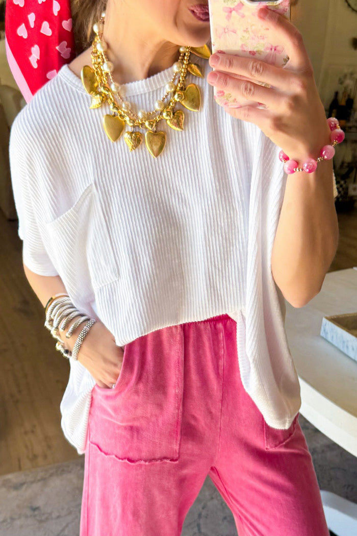 Ribbed Oversized Round Neck Short Sleeve Top