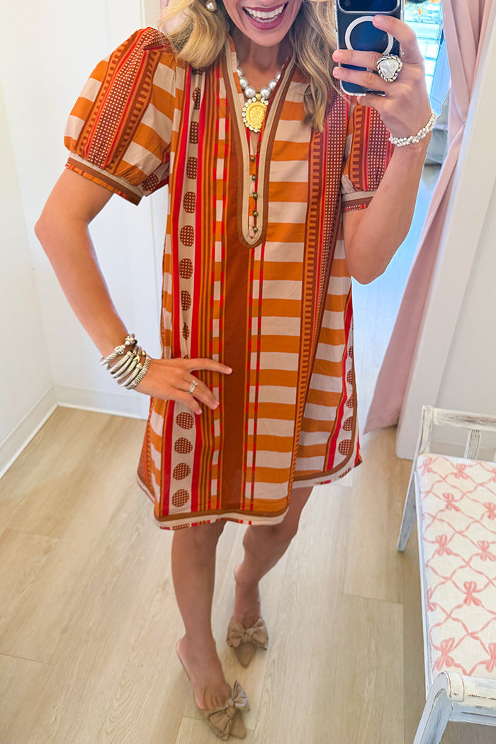 Cinnamon Printed Puff Sleeve Dress