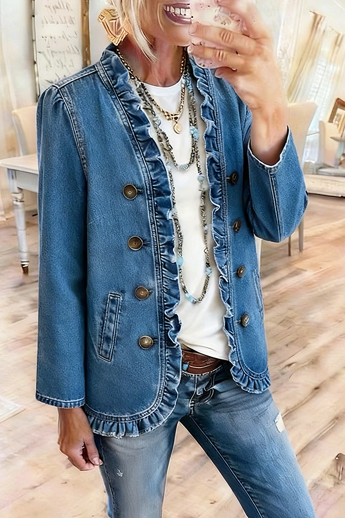 Ruffle Trim Denim Jacket