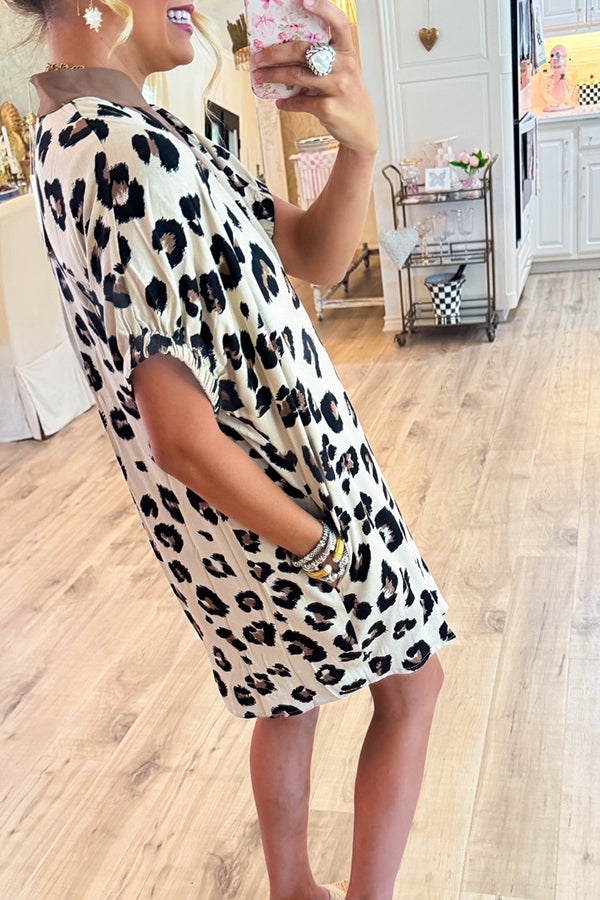 Leopard Dolman Sleeve Pocket Dress