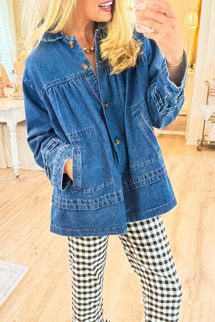 Dark Denim Pleated Detail Jacket