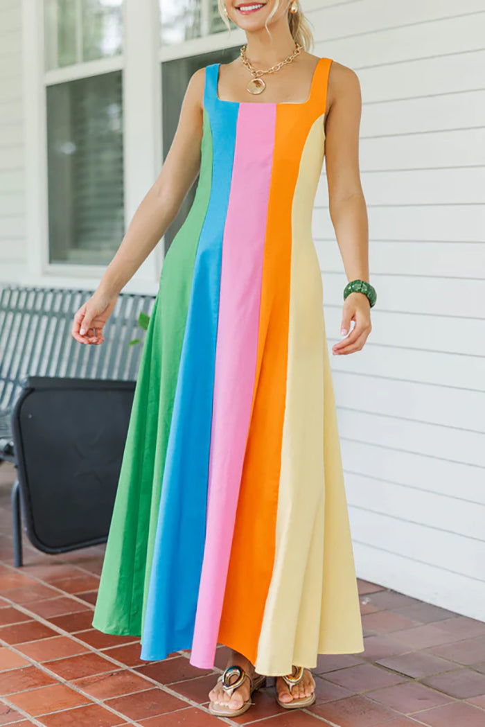 Multicolor Vertical Striped Midi Dress