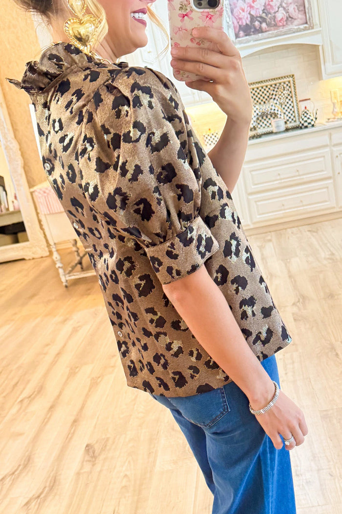Leopard Short Puff Sleeve Top