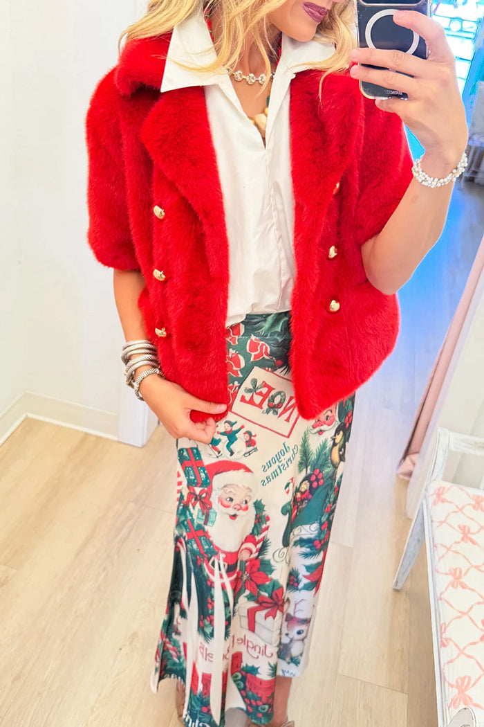 Christmas Print Satin Midi Skirt