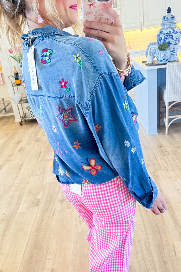 Embroidered Button Up Top