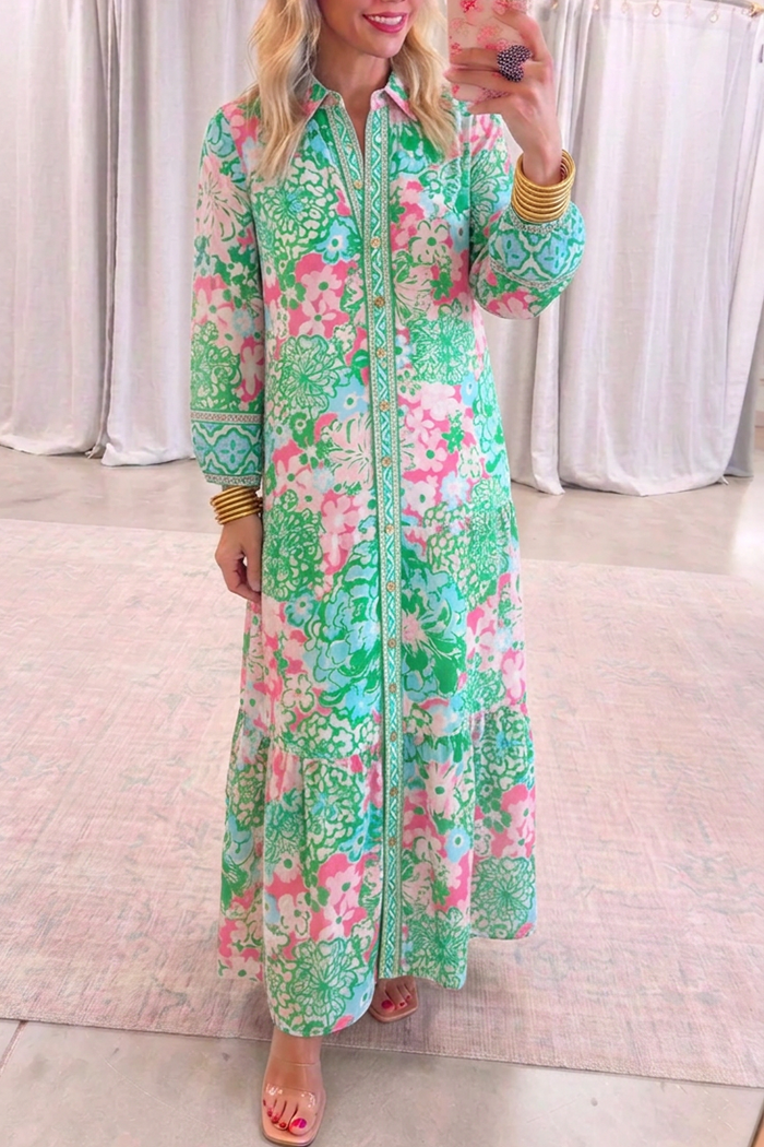 Casual Floral Print Midi Dress