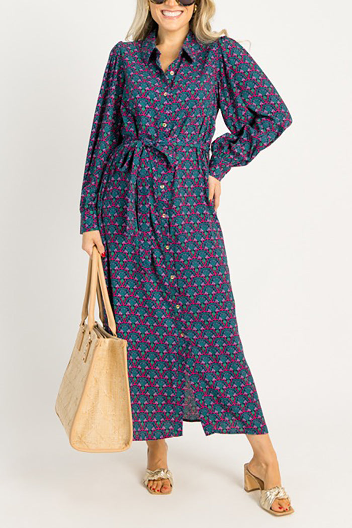 Long Sleeve Side Slits Button Dress