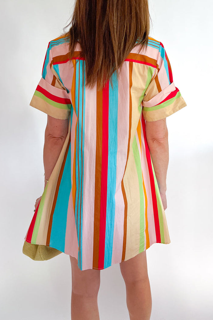 Colorful Striped Short Sleeve Dress